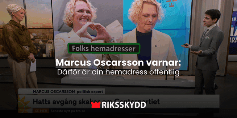 Politiska experten Marcus Oscarsson larmar om riskerna med offentliga hemadresser. Lär dig varför din adress är utlagd och hur du enkelt kan skydda dig och din familj med HemligAdress.