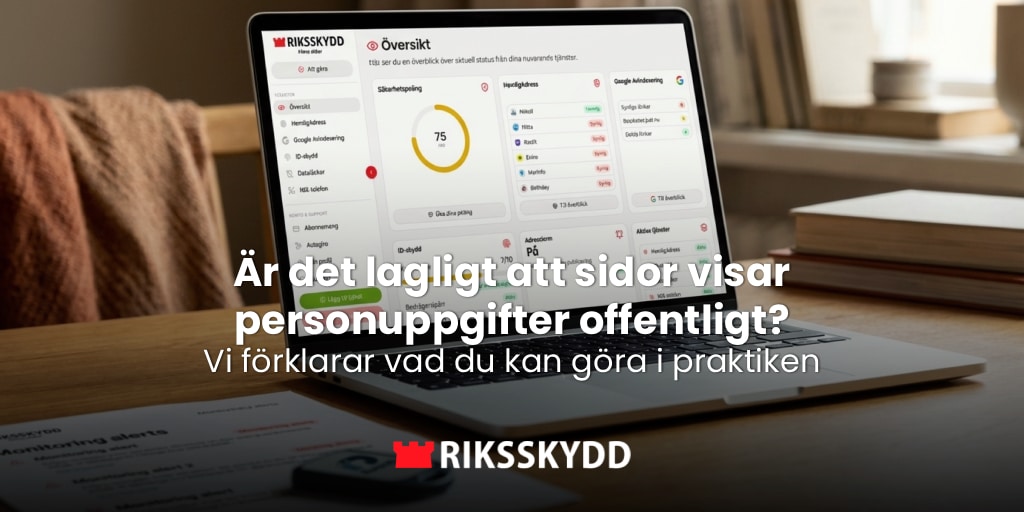 Lagligt att sajter visar personuppgifter offentligt, bild på en laptop med riksskydds mina sidor synligt på displayen