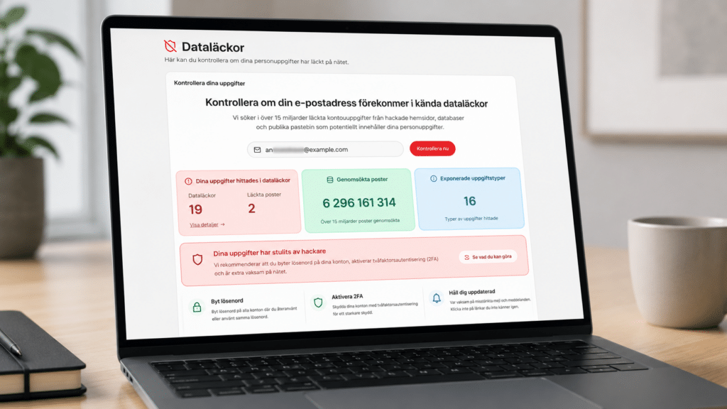 Kontroll av dataläckor av en användare som är inne på mina sidor i riksskydds tjänst HemligAdress.