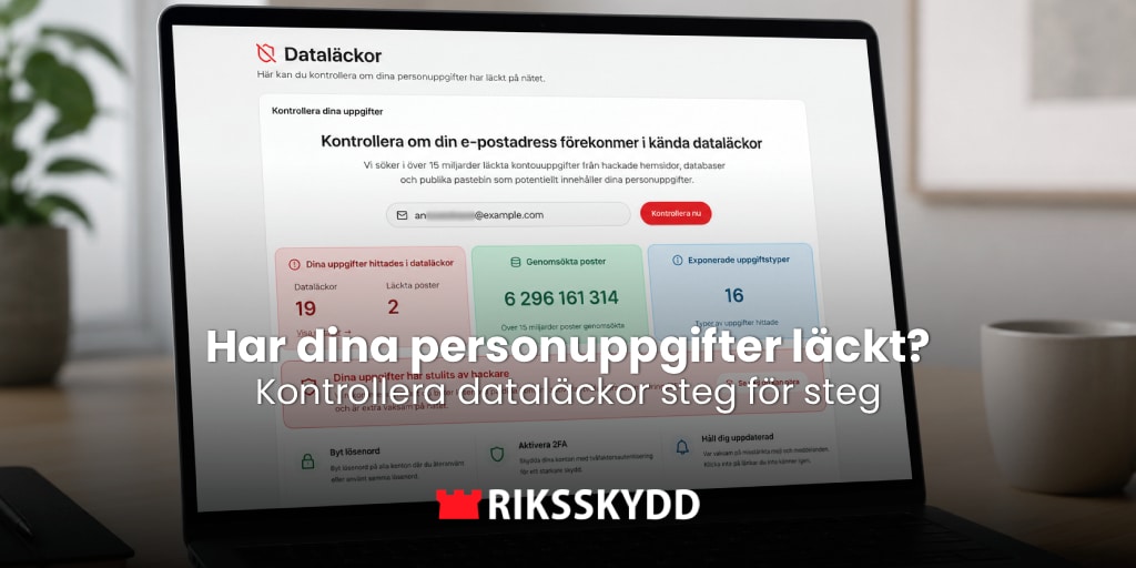 Kontroll av dataläckor och läckta personuppgifter på en dator
